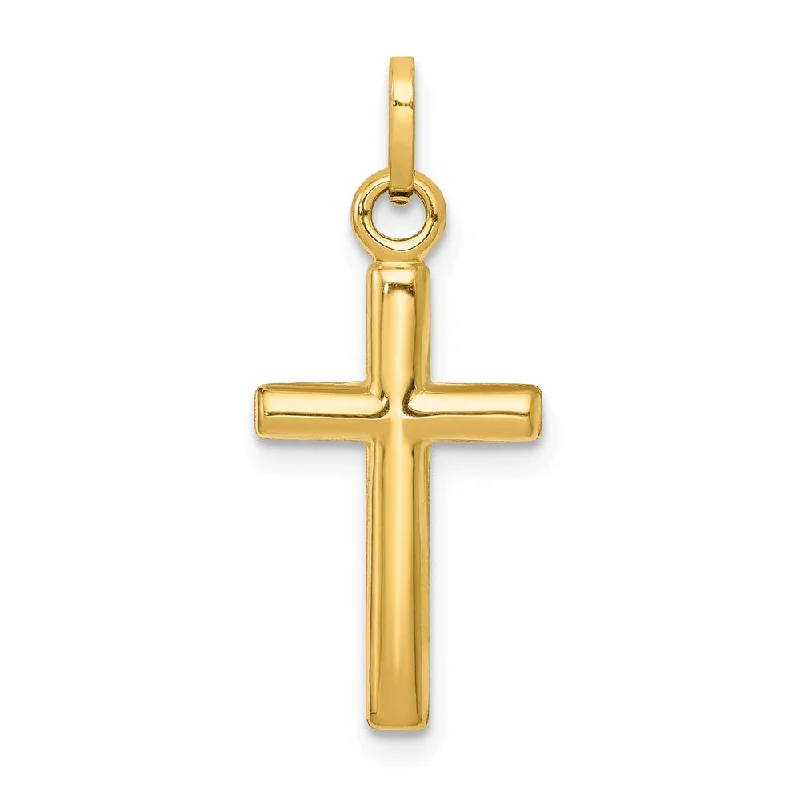 14k Yellow Gold Small Hollow Polished Cross Charm or Pendant, 10x25mm