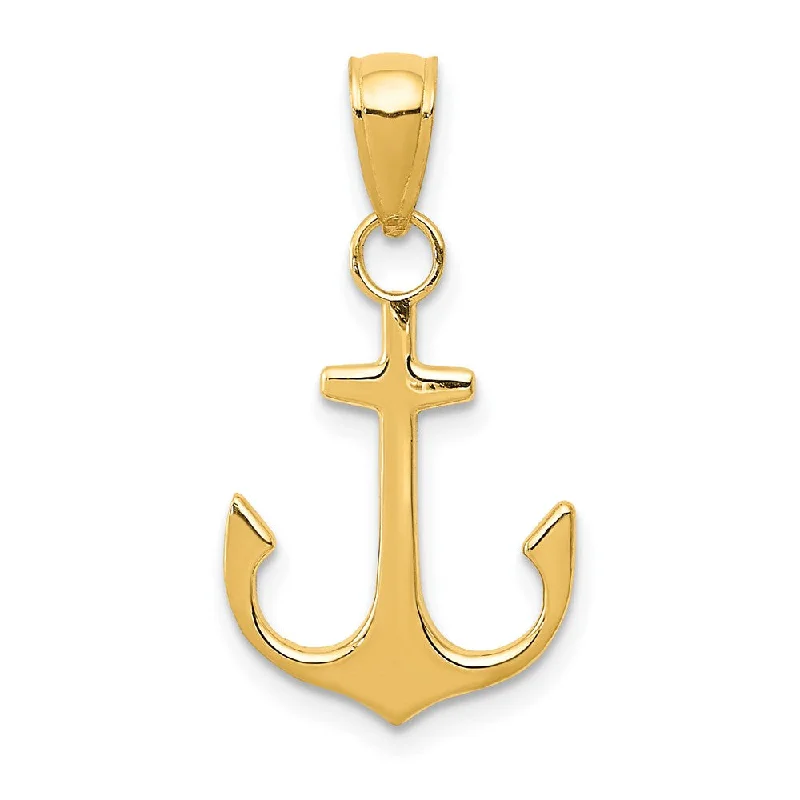 14k Yellow Gold Unadorned Anchor Pendant, 14 x 24mm