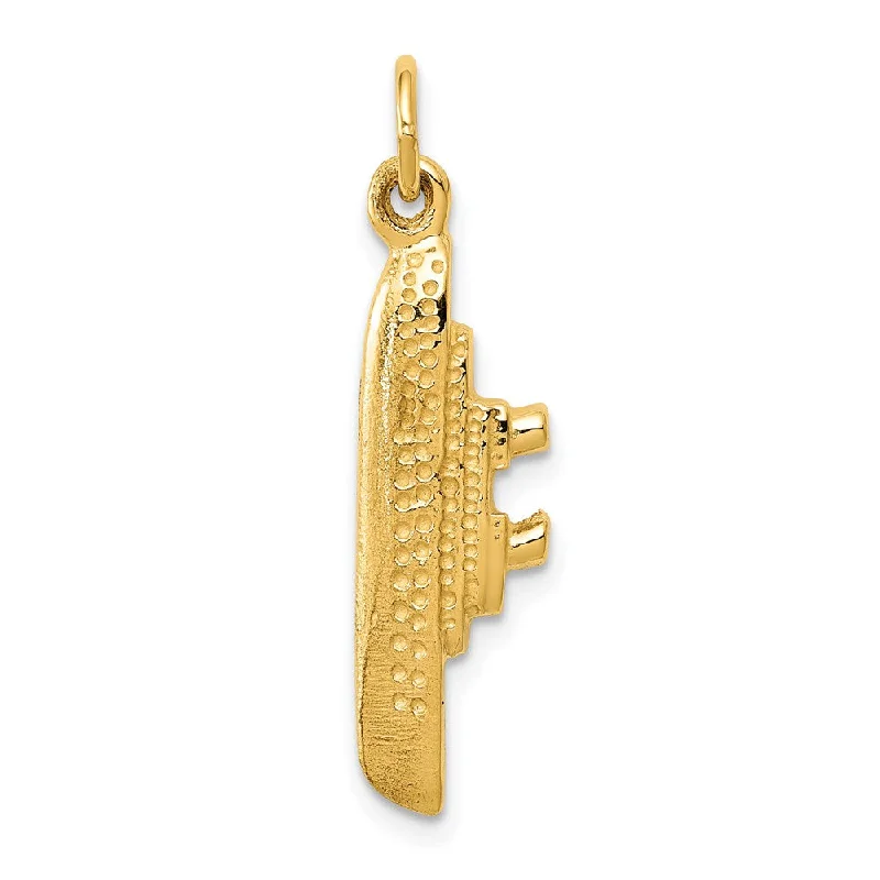 14k Yellow Gold Vertical 3D Cruise Ship Pendant and Charm