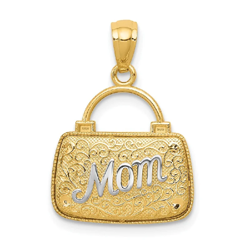 14k Yellow Gold & White Rhodium Reversible Mom Purse Pendant