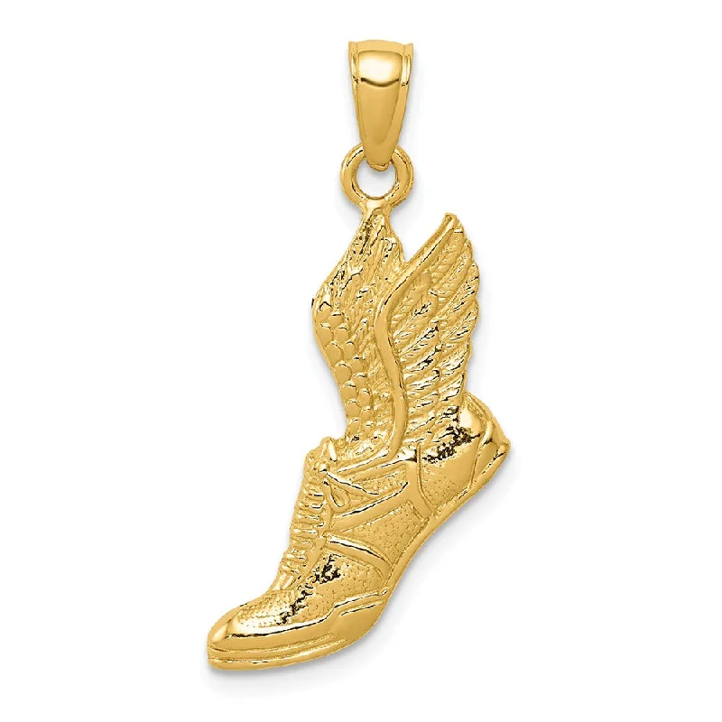 14k Yellow Gold Winged Running Shoe Pendant, 17 x 30mm