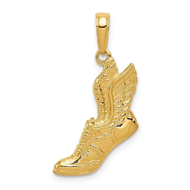 14k Yellow Gold Winged Running Shoe Pendant, 15 x 25mm