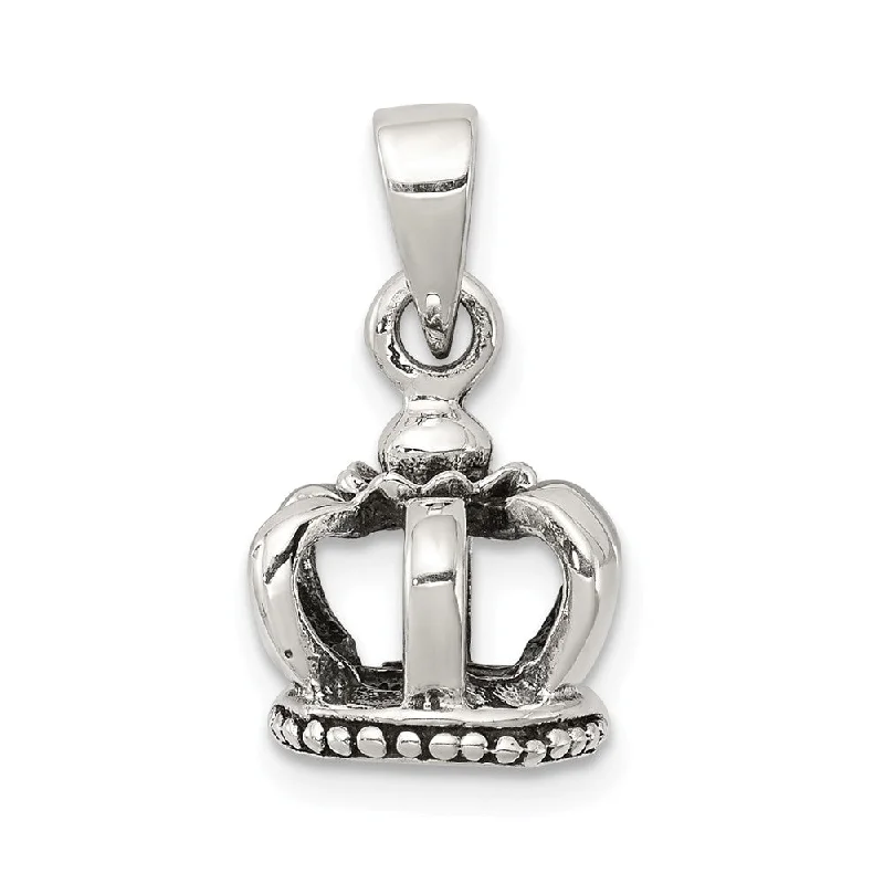 Sterling Silver 10mm Antiqued 3D Crown Pendant