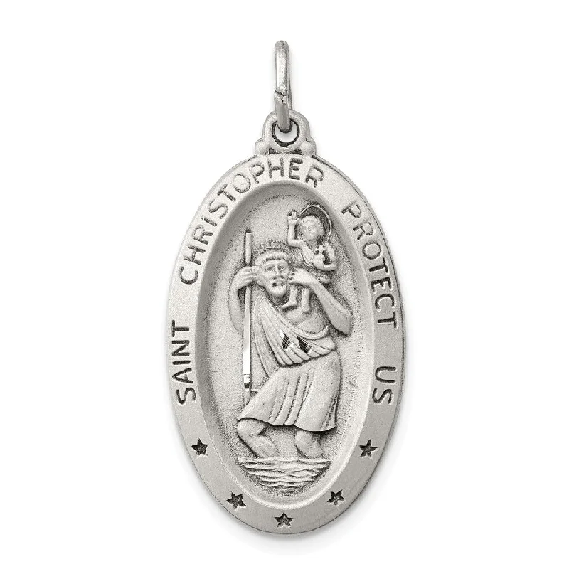 Sterling Silver Oval St. Christopher Medal Pendant