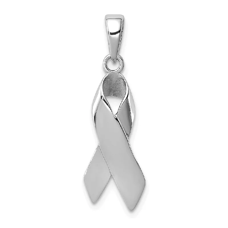 Sterling Silver Polished Cancer Awareness Ribbon Pendant