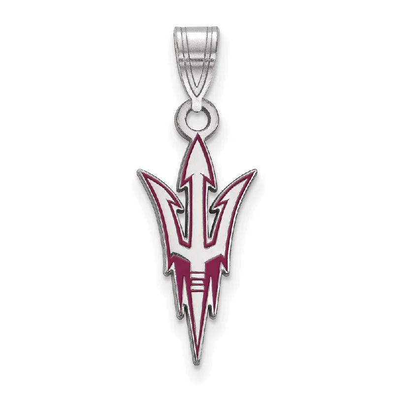 Sterling Silver Rhodium Plated Arizona State U. Large Enamel Pendant