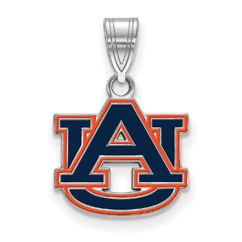 Sterling Silver Rhodium Plated Auburn U. Small Enamel Pendant