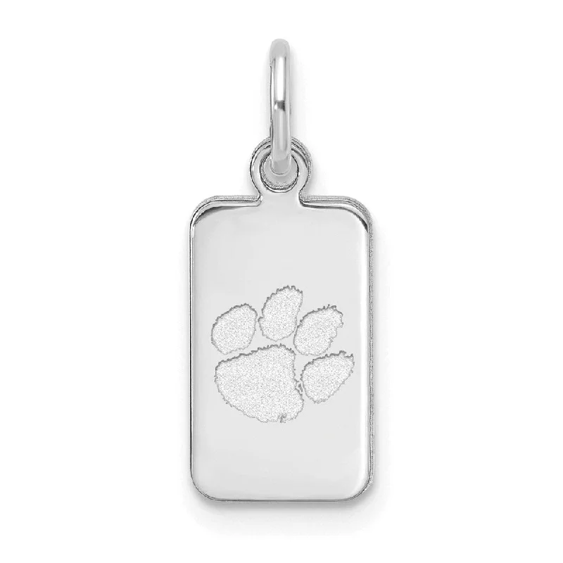 Sterling Silver Rhodium Plated Clemson XS Rectangle Tag Charm