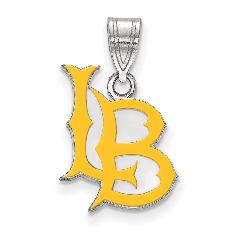 Sterling Silver Rhodium Plated CSU Long Beach Medium Enamel Pendant