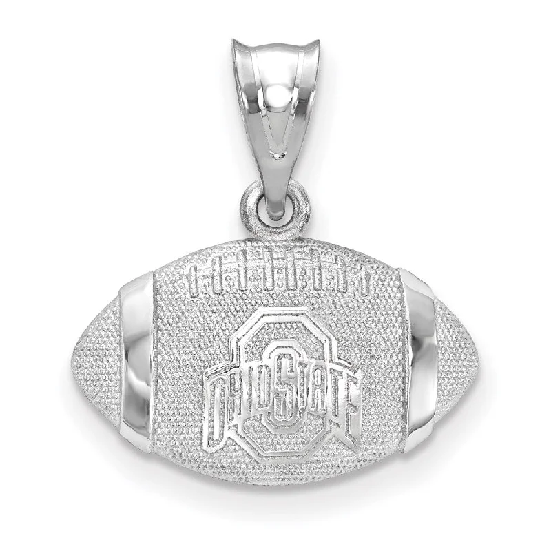 Sterling Silver Rhodium Plated Ohio State SM Domed Football Pendant