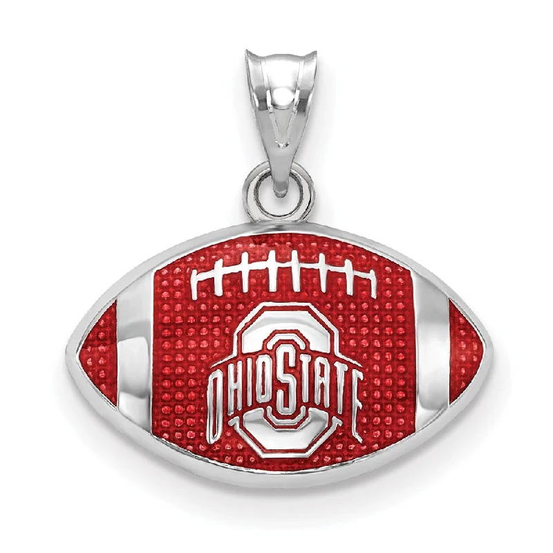 Sterling Silver Rhodium Plated Ohio State SM Enamel Football Pendant