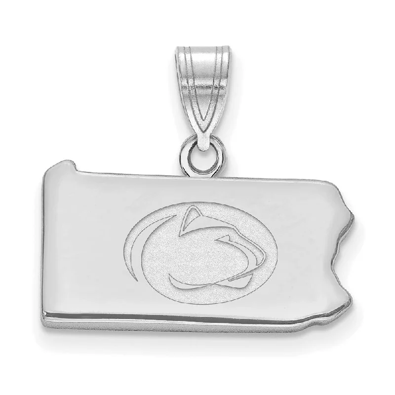 Sterling Silver Rhodium Plated Penn State University State Pendant