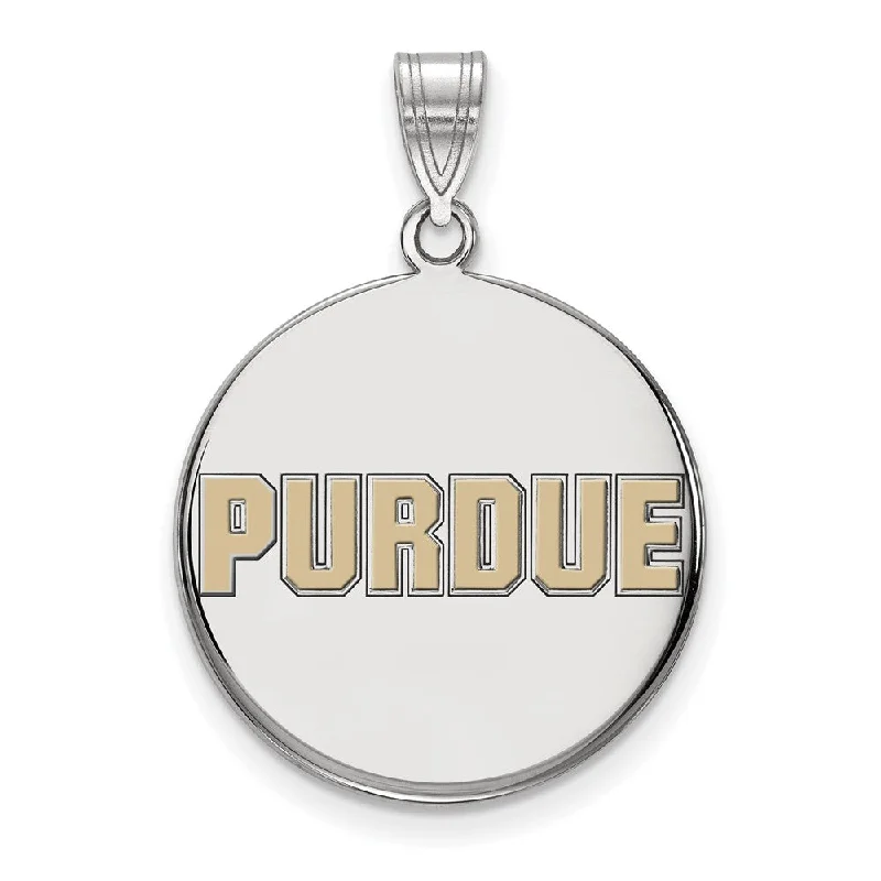 Sterling Silver Rhodium Plated Purdue U. Large Enamel Disc Pendant