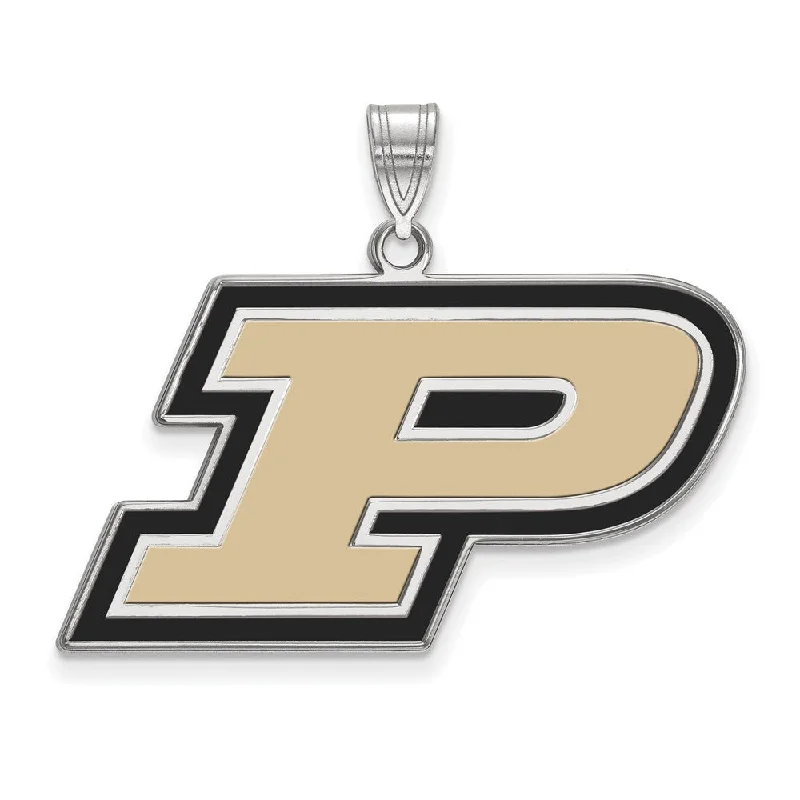 Sterling Silver Rhodium Plated Purdue Univ. Large Enamel 'P' Pendant