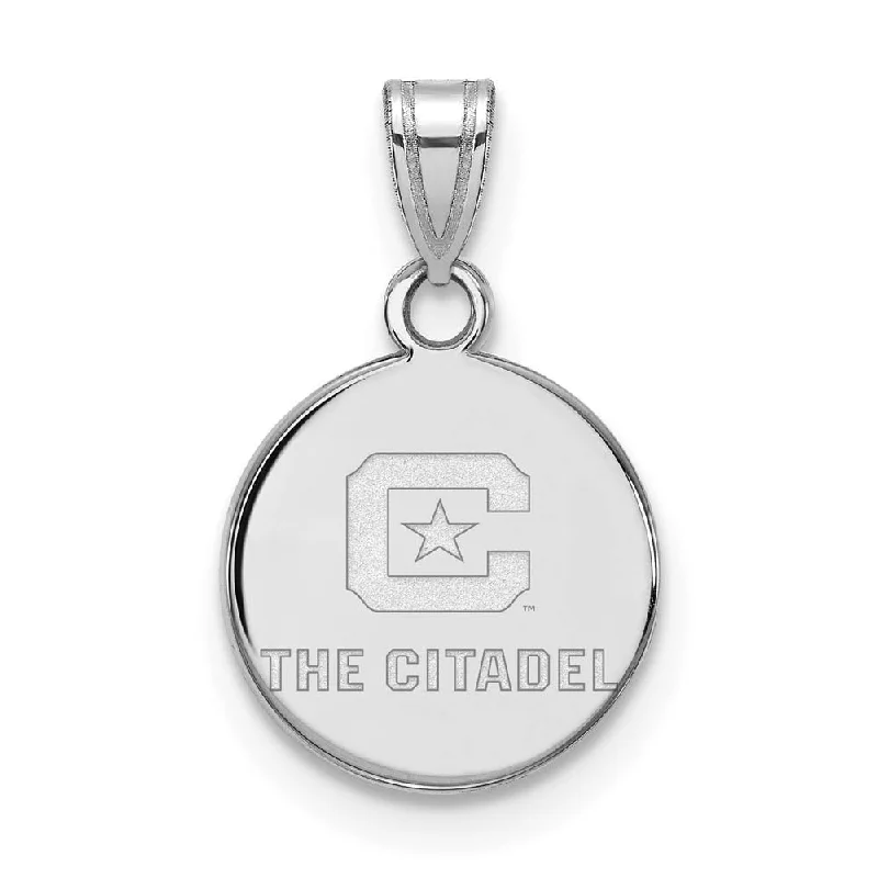 Sterling Silver Rhodium Plated The Citadel Small Logo Disc Pendant