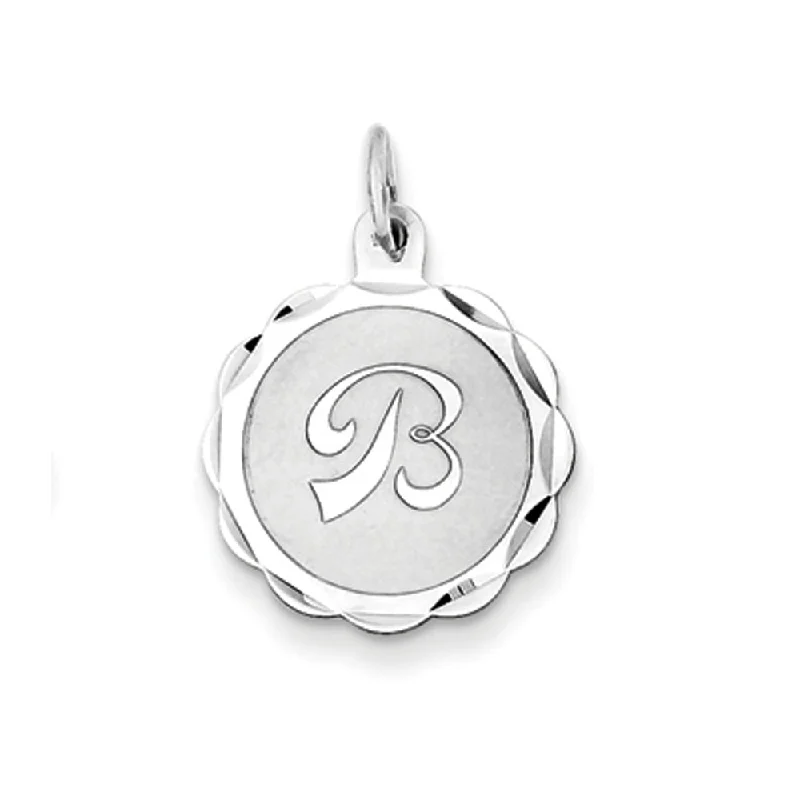 Sterling Silver, Sarah Collection 15mm Brocaded Disc Initial B Pendant