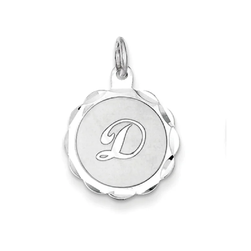 Sterling Silver, Sarah Collection 15mm Brocaded Disc Initial D Pendant