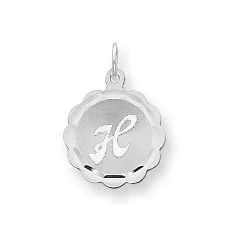 Sterling Silver, Sarah Collection 15mm Brocaded Disc Initial H Pendant