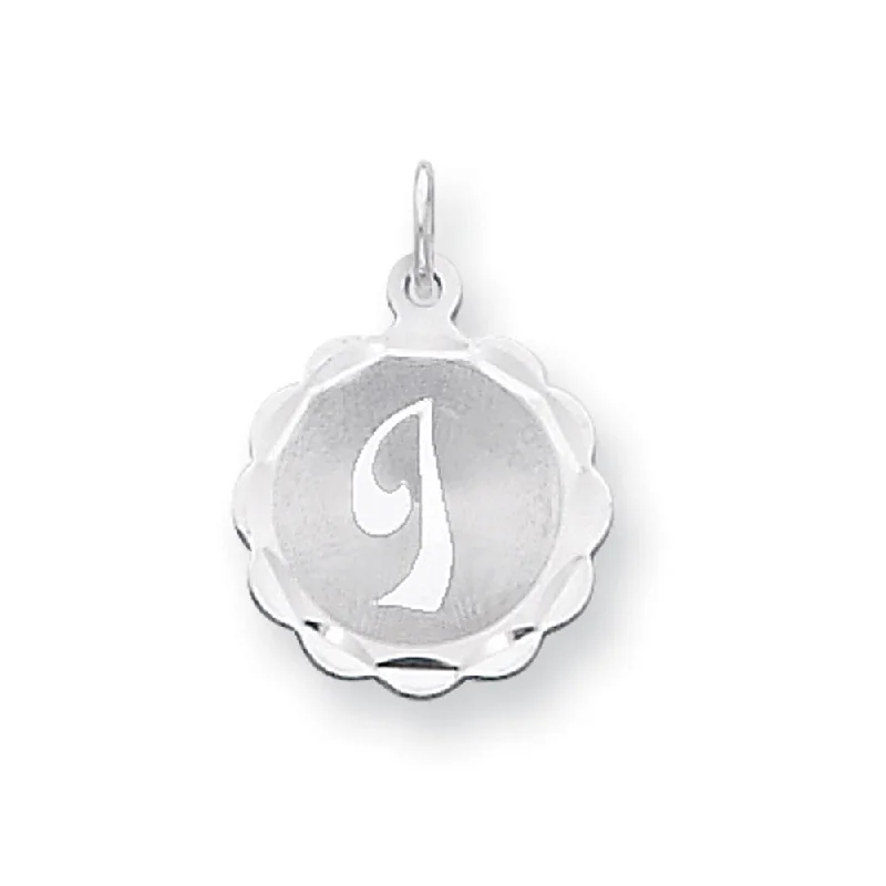 Sterling Silver, Sarah Collection 15mm Brocaded Disc Initial I Pendant