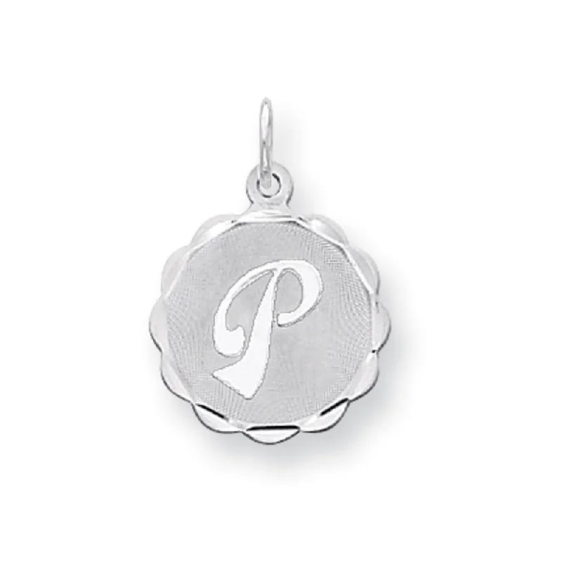 Sterling Silver, Sarah Collection 15mm Brocaded Disc Initial P Pendant