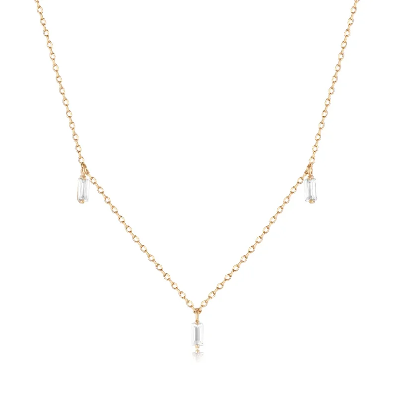 Your Perfect Accessory Now At The Best Price Floating Triple Baguette White Sapphire Necklace