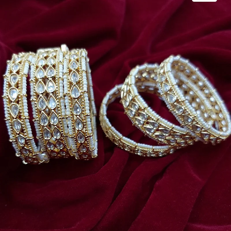 JCM Gold Plated Kundan And Pearl Bangles Set