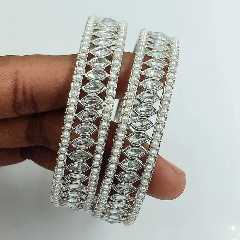 Jcm Silver Plated Crystal Stone And Pearls Bangles Set