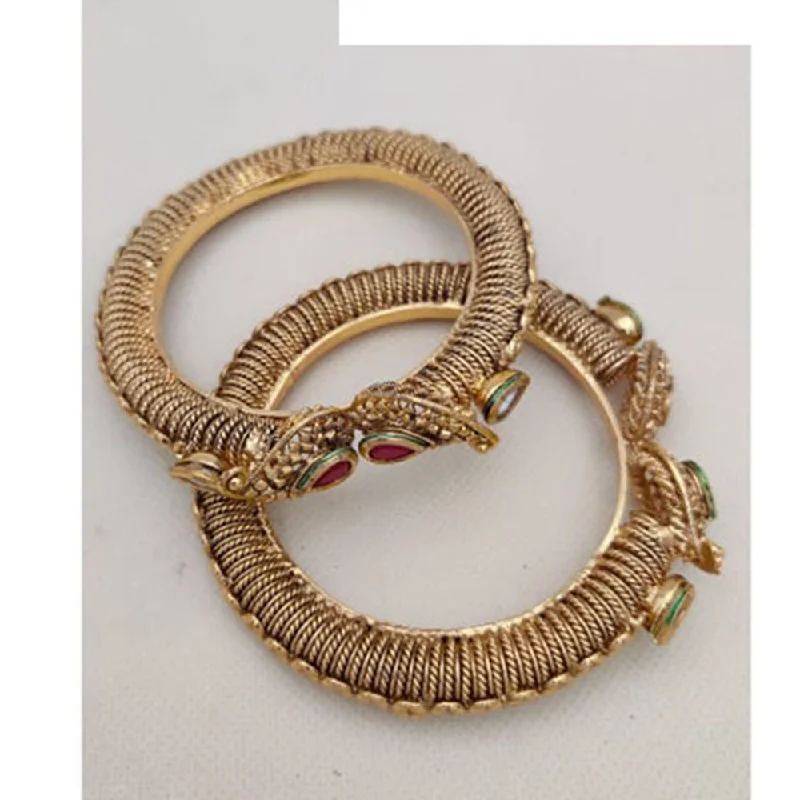 Jewel Addiction Gold Plated Pota Stone Openable Bangles Set