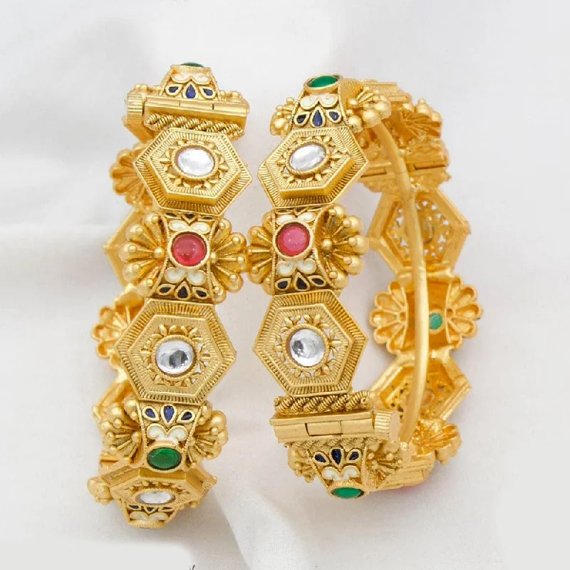 Kavita Art Gold Plated Pota Stone Openable Bangles Set