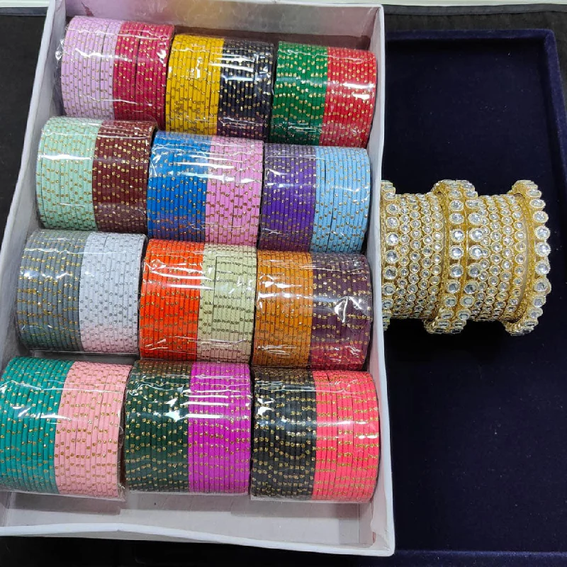 Pooja Bangles Gold Plated Metal Bangles Set (Assorted Color )