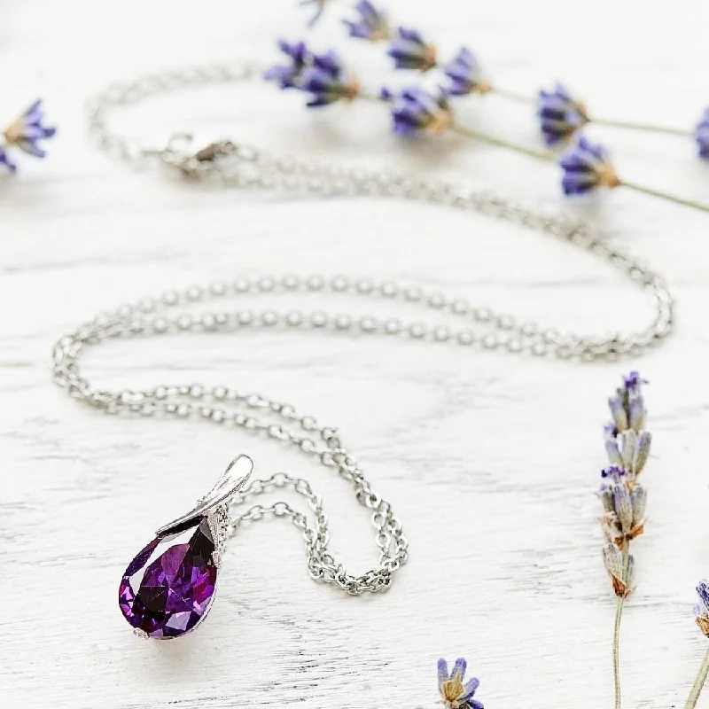 Personalized Engraved Jewelry For Meaningful Gifts Silver Amethyst Drop Necklace
